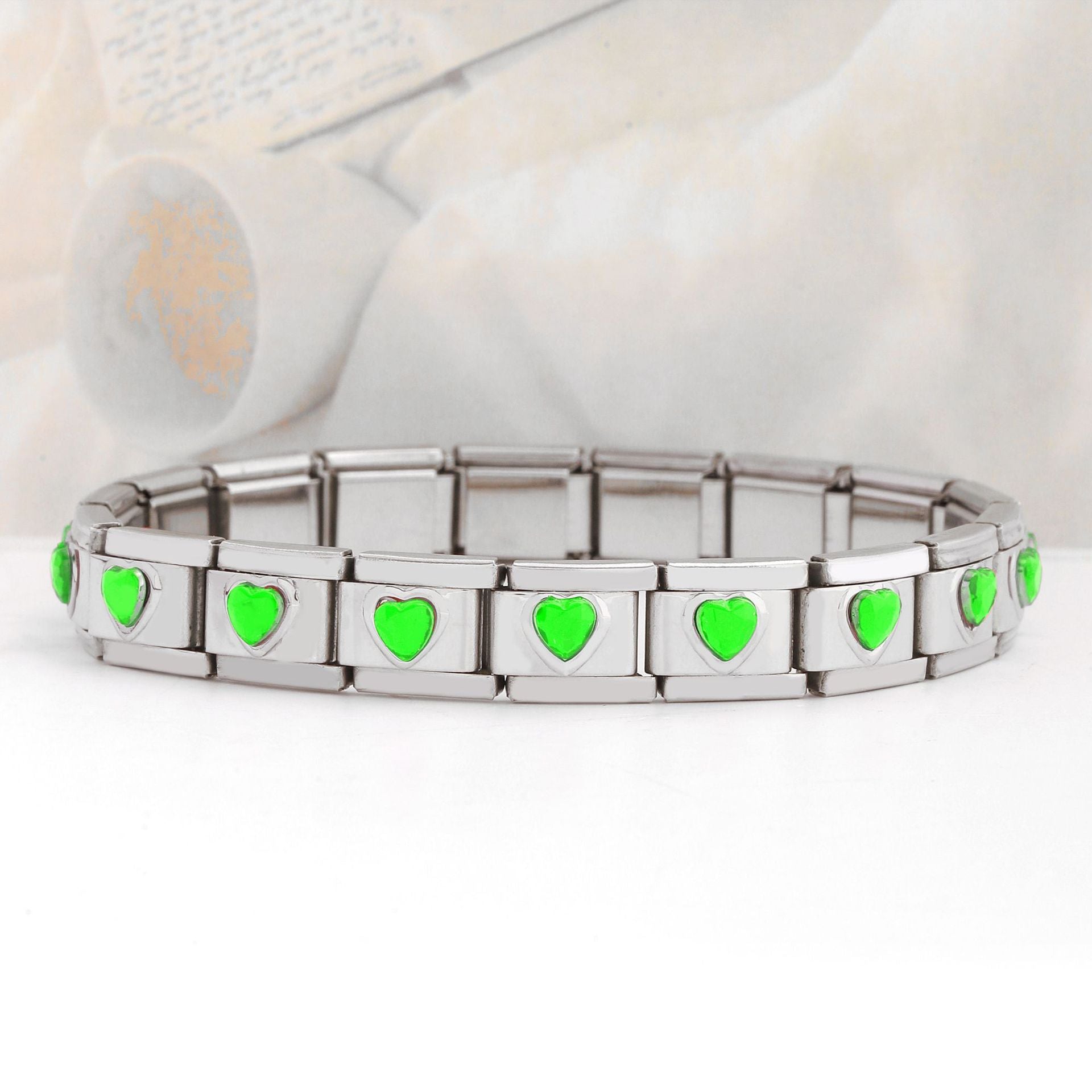 Wholesale DIY 9mm Module Bracelet Love Double Heart Gemstone Series Stainless Steel Splicing Jewelry Single Piece